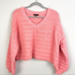 COTTON CANDY LA | Cropped Stripe Sweater Coral Balloon Sleeve Women’s Size M/L
